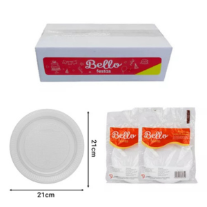 Caixa Prato Raso Descartável Refeição 21 Cm 500und - Bello Festas